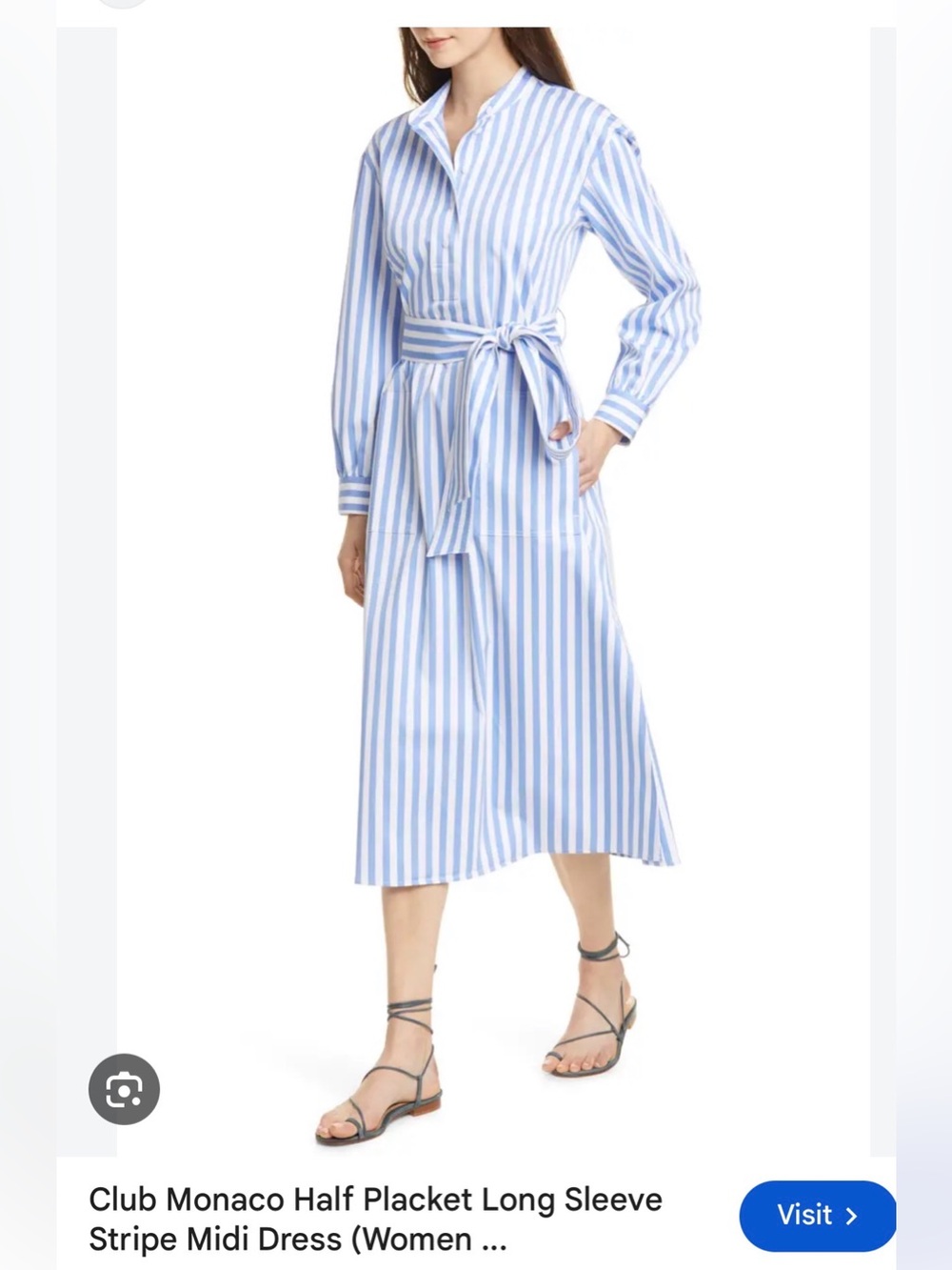 Club Monaco Blue and White Striped Long Sleeve Shirt Dress